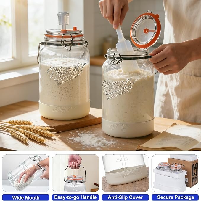 Mason Glassware Sourdough Starter Jars – 2-Pack (3L) - La Tabla Journal
